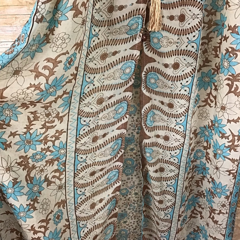 Boho Long Sheer Floral Maxi Dress XL Blue and Cream Prairiecore - Picture 5 of 9